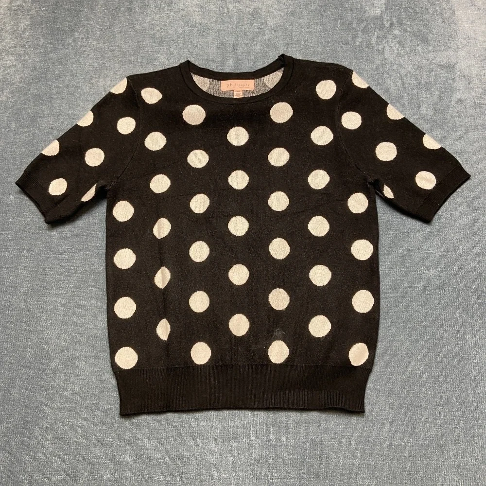 Philosophy Republic Clothing Sweater Womens M Black White Polka Dot Puff Sleeve